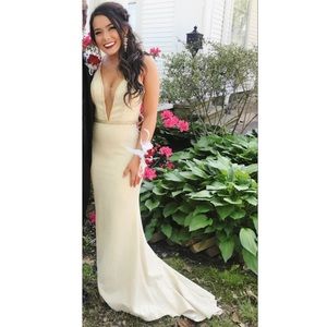 Angela & Alison White/gold Prom Dress